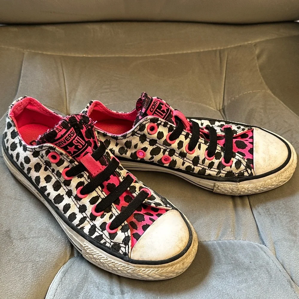 Converse Kids' Pink and Black Animal Print Sneakers